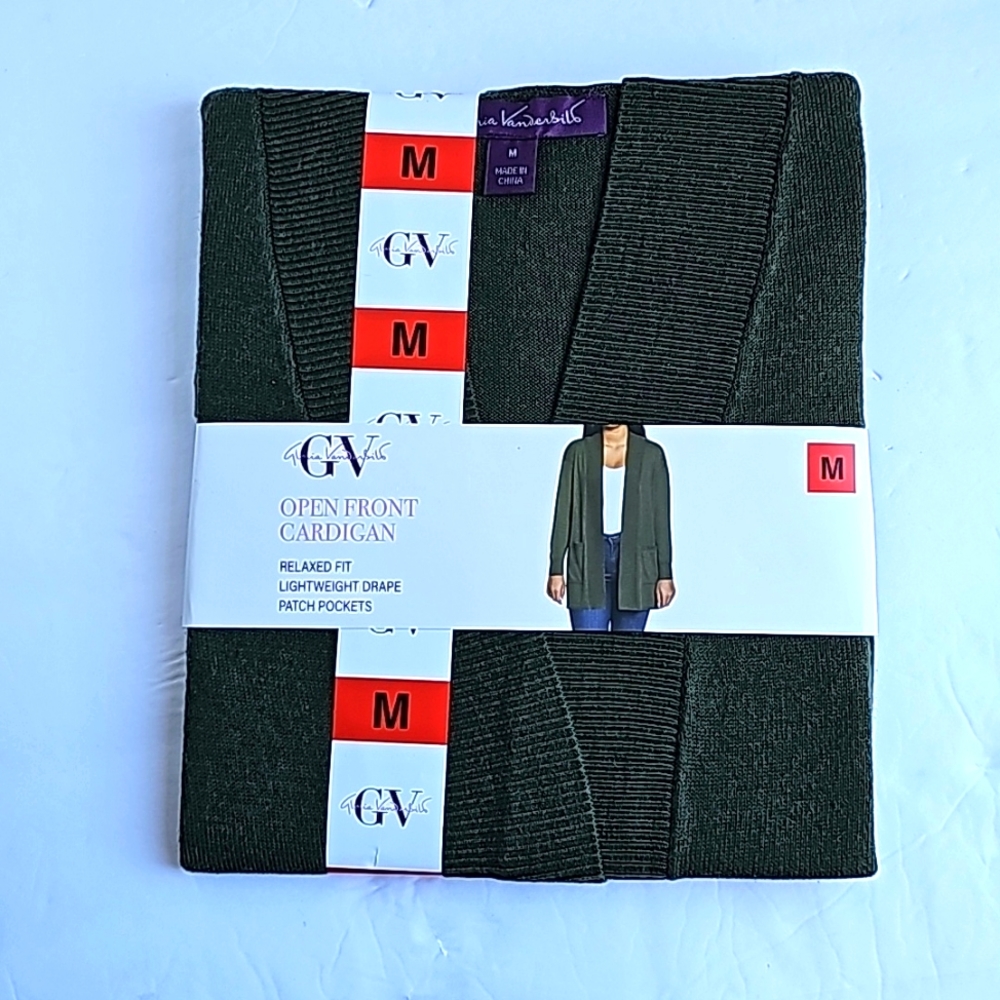 Gloria Vanderbilt‎ Open Front Cardigan, Women's Size M, Green NEW